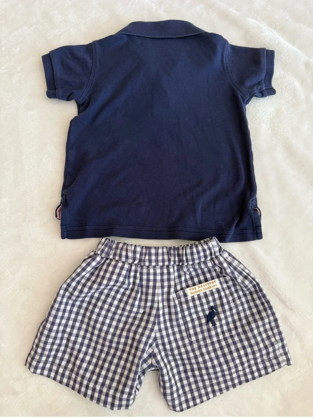 Beaufort Bonnet Company Navy Polo & Gingham Shorts Set (size 12-18M)